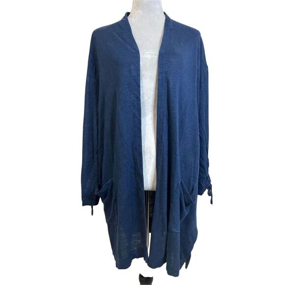 J. Jill Women's 3XL Linen Open Front Cardigan Sweater Blue Cozy Fall Spring - Picture 1 of 10
